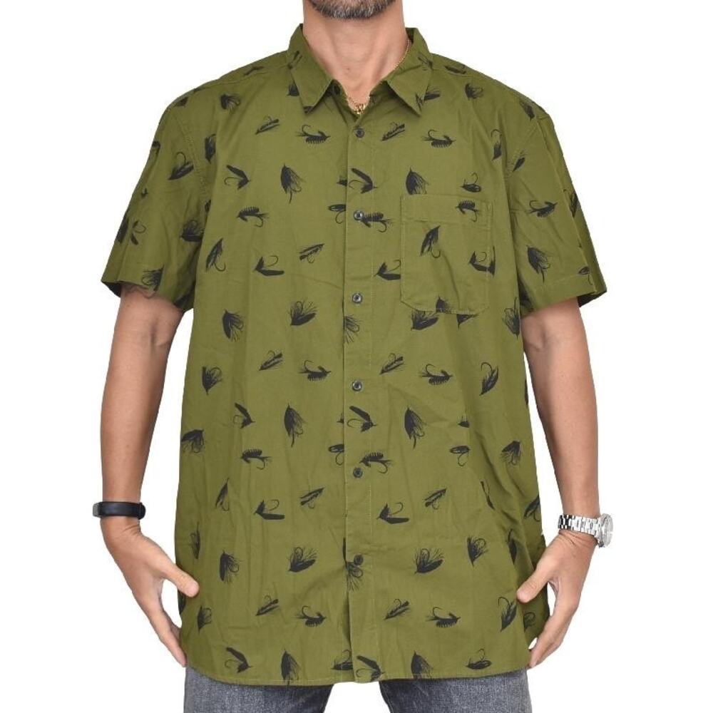 The North Face Baytrail Green Fly Fishing Lure Print Short Sleeve Shirt Mens XL